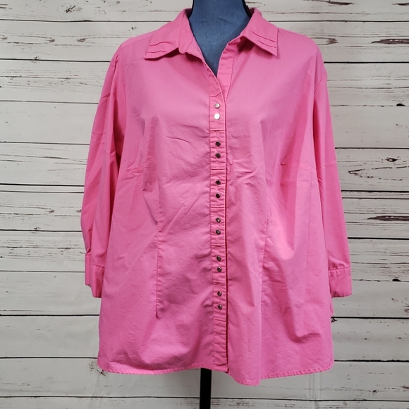 Zac & Rachel Tops - Pink Button Down Plus Size Blouse